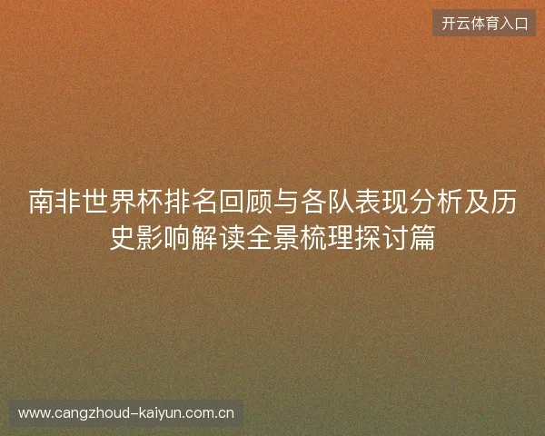 南非世界杯排名回顾与各队表现分析及历史影响解读全景梳理探讨篇
